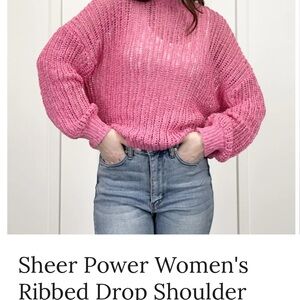 Blu Pepper Women's Pink Sheer Ribbed Sweater